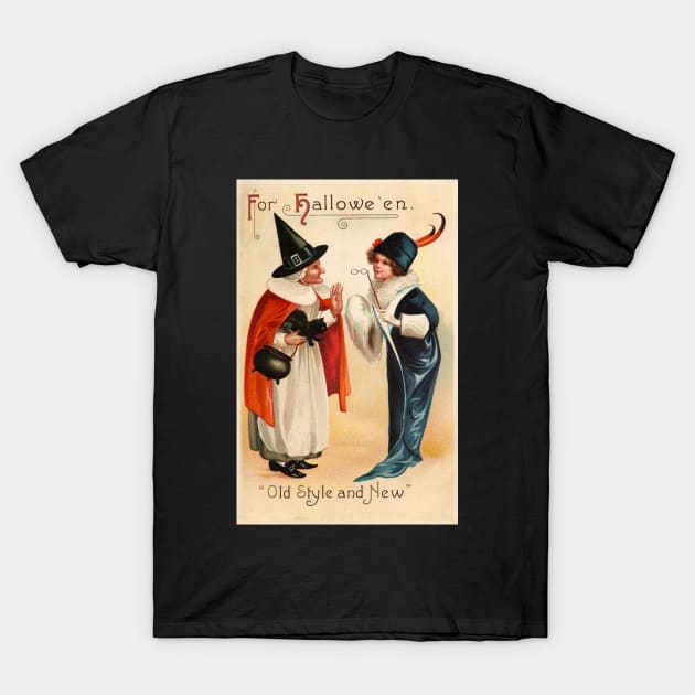Vintage Halloween Witch Black Cat T-Shirt by RetroSalt